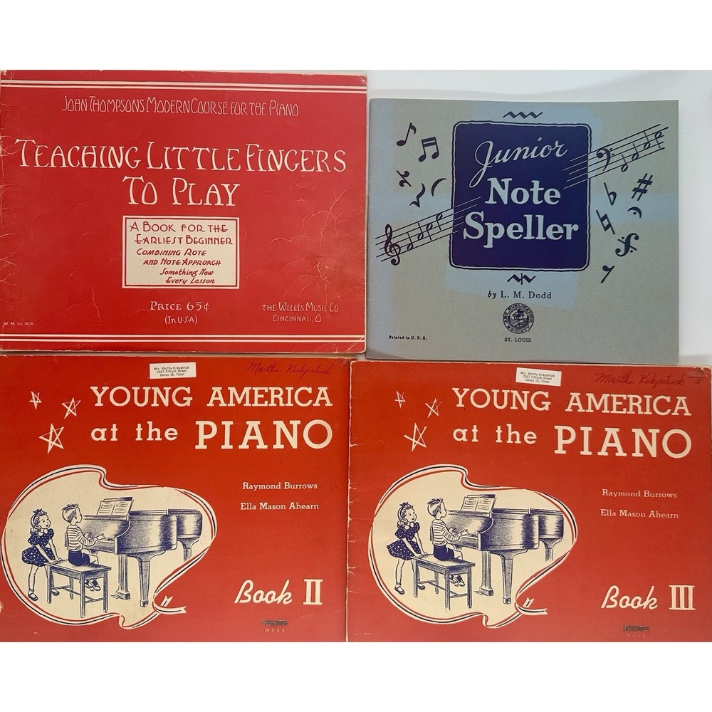 Vintage Beginner Piano Lesson Books Lot of 4 John Thompson Young America II III
